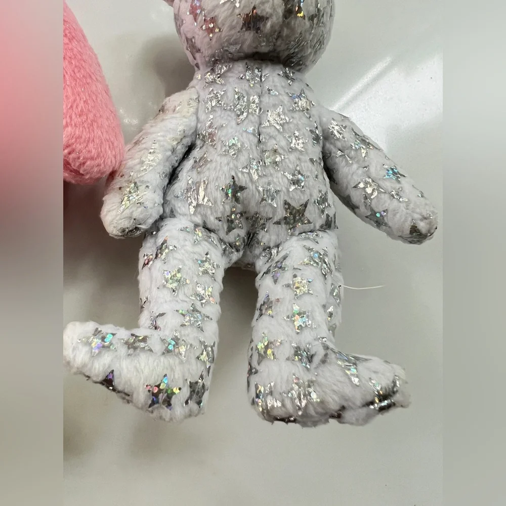 TY Beanie Mum pink bear 2001 and bell silver white Beginning baby 2000 set of 2